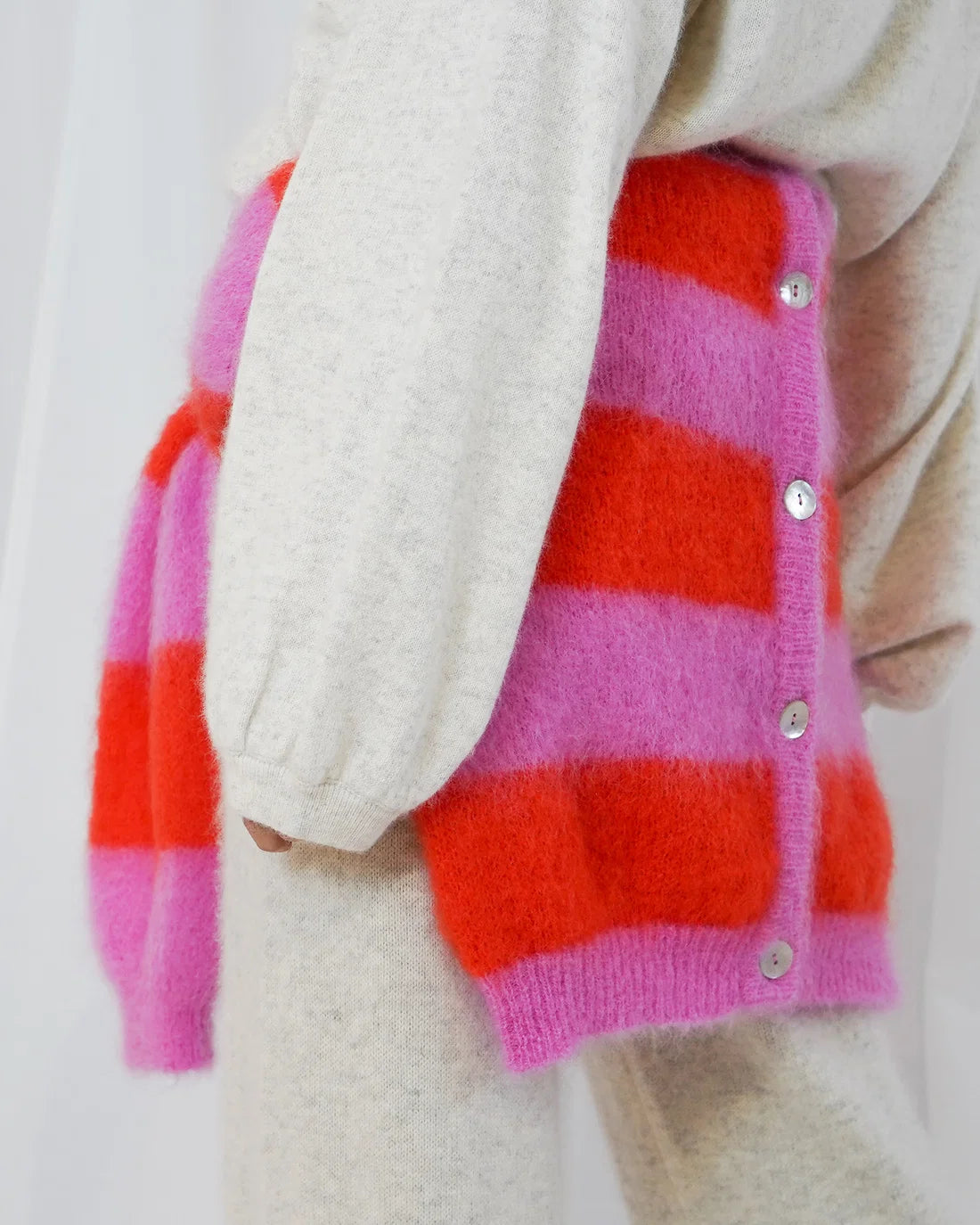 TWNS Timea Striped Cardigan-Bubblegum Fire