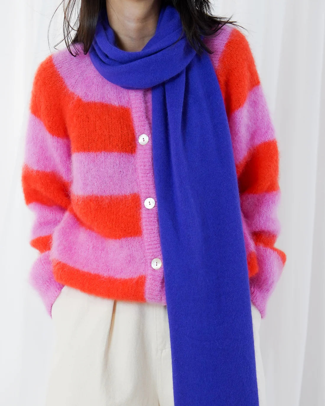 TWNS Timea Striped Cardigan-Bubblegum Fire