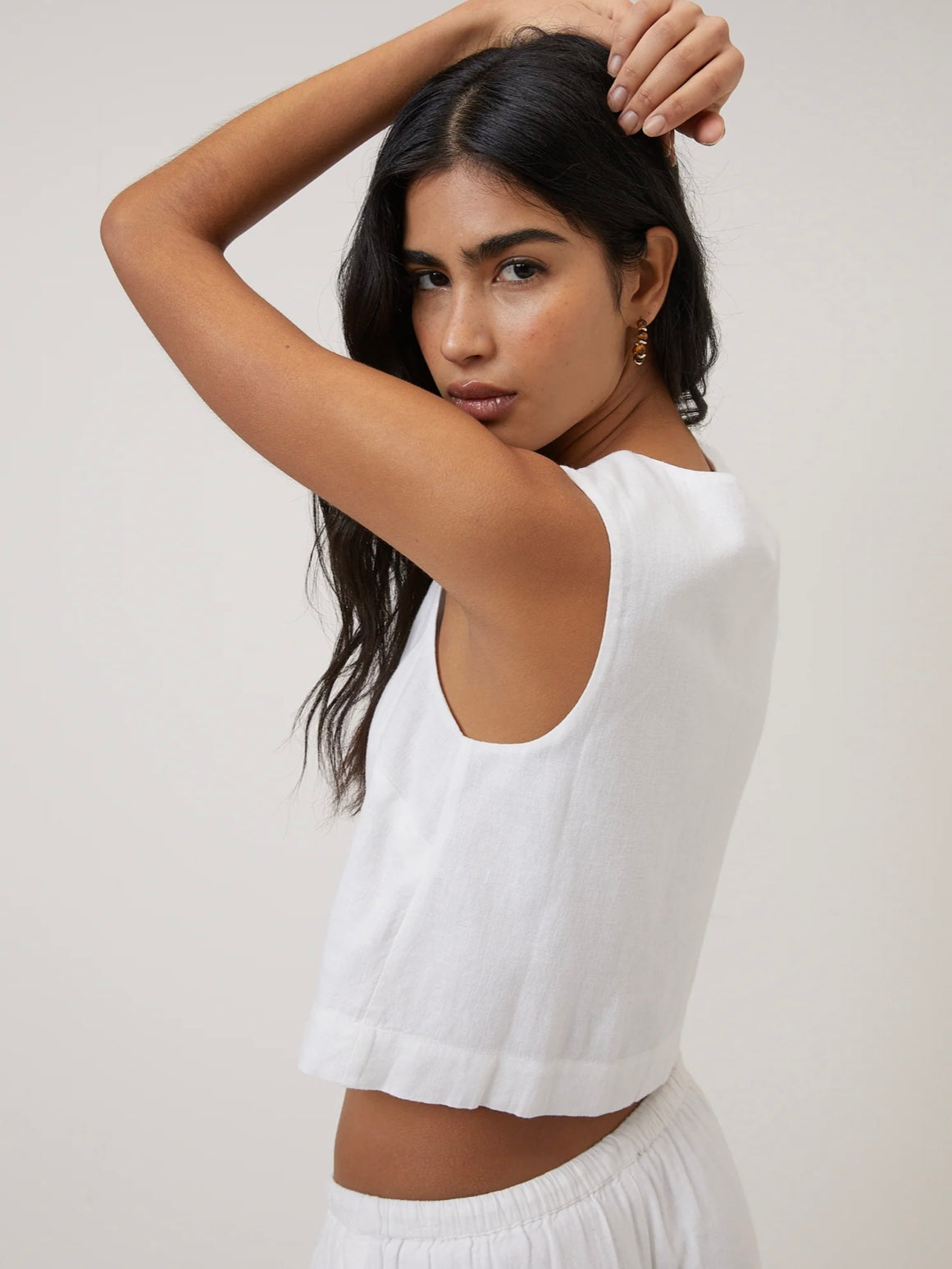 Nobody's Child Sammie Button Front White Linen Blend Top
