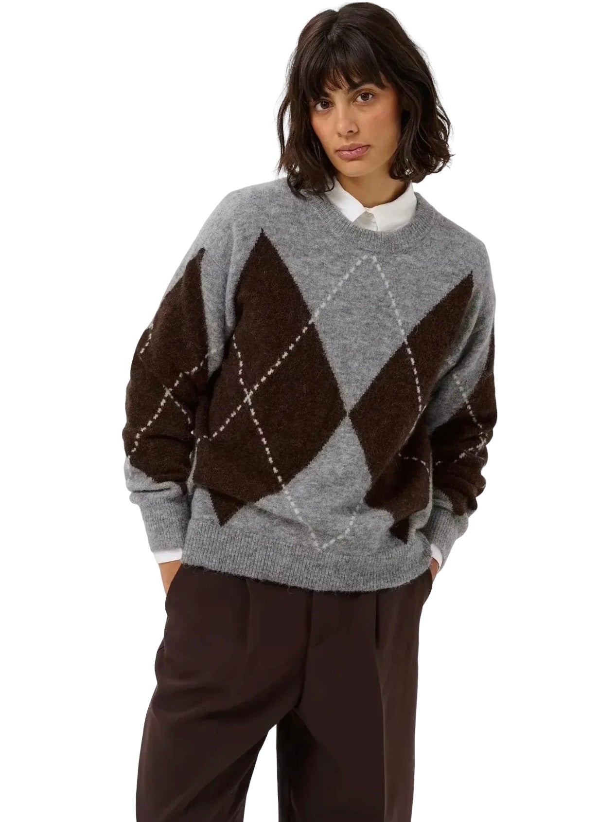 Part Two Sorayas Argyle Jumper-Grey