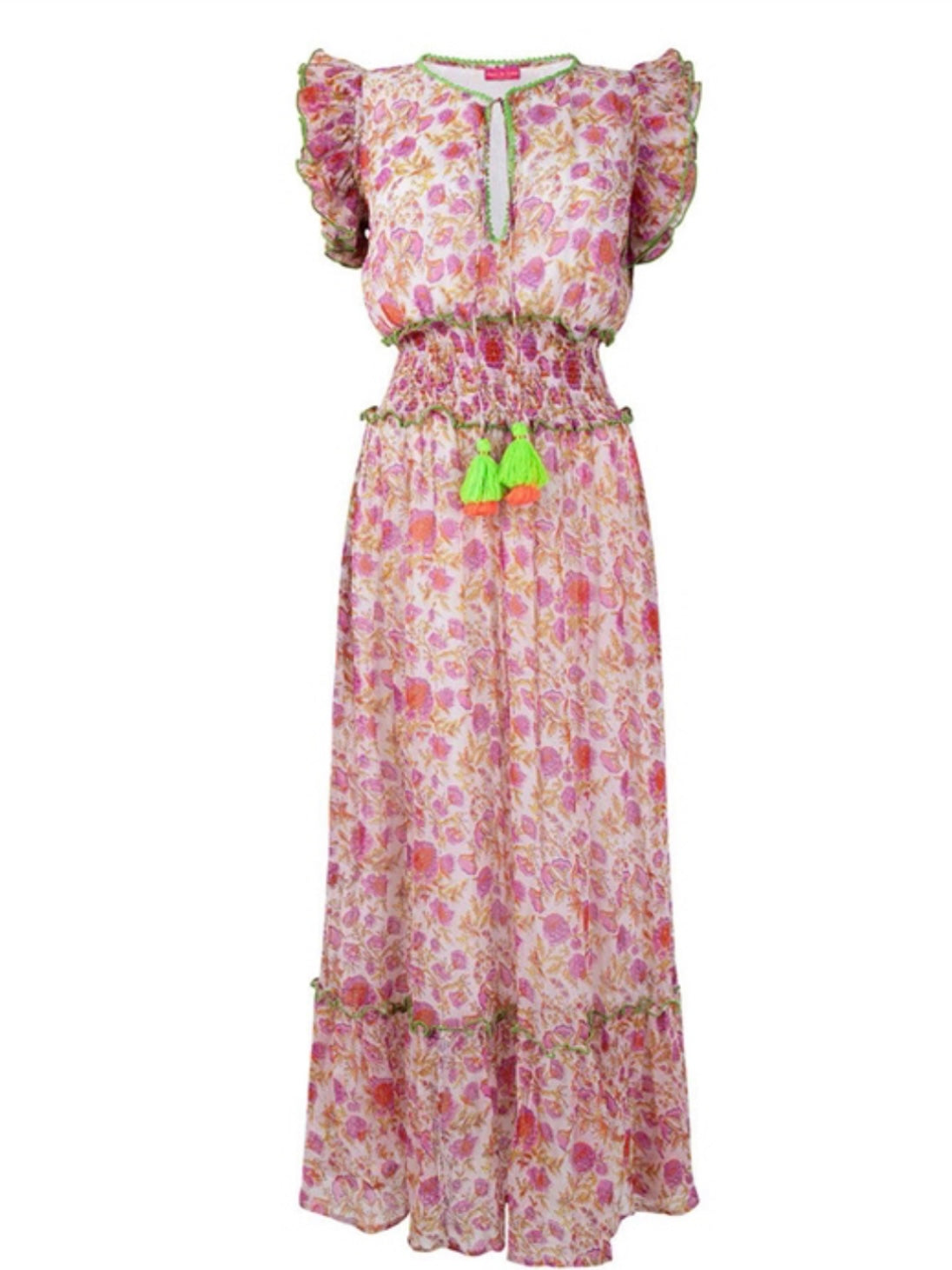 Place du Soleil Maxi Floral Print Dress with Shirred Waist