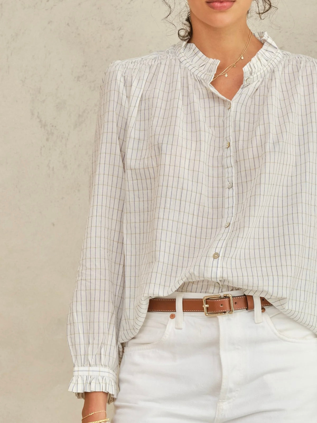 M.A.B.E Chrissie Top-Ecru Check