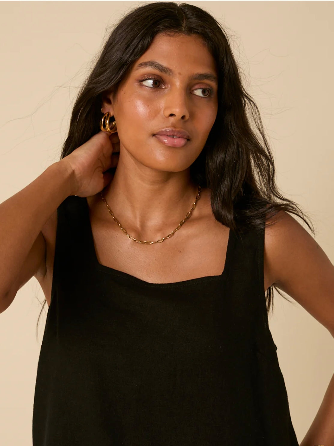 Nobody's Child Stanley Black Linen Blend Vest Top