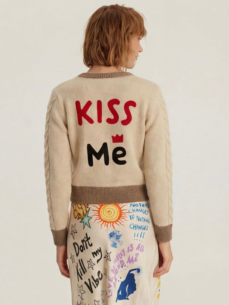 Me369 Sofi Cable Knit Cardigan-Stone