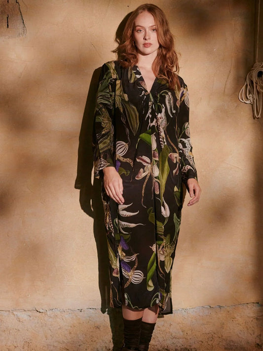 One Hundred Stars Orchid Black Midi Dress