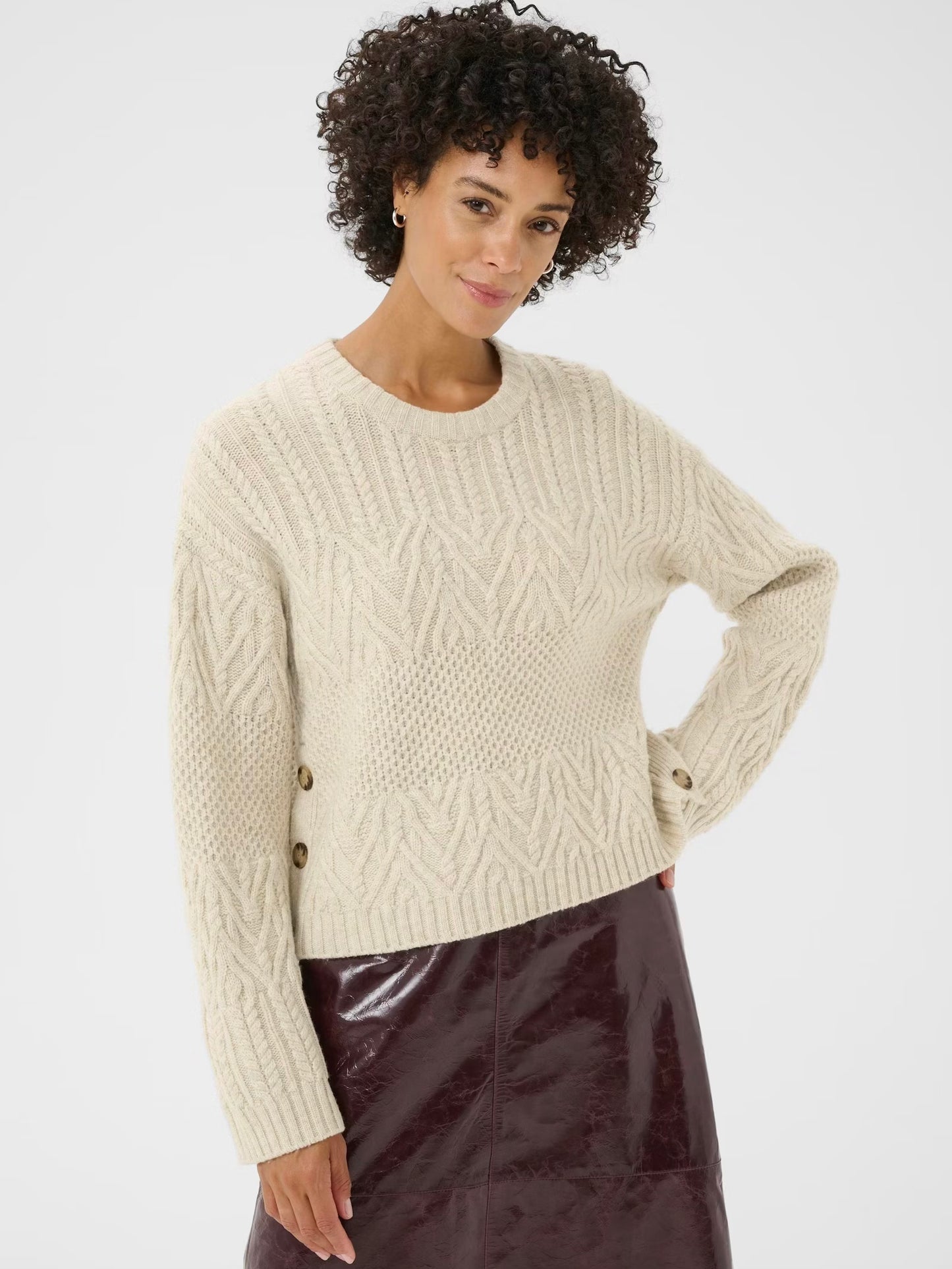 Part Two Sinday Chunky Cable Knit Sweater-French Oak