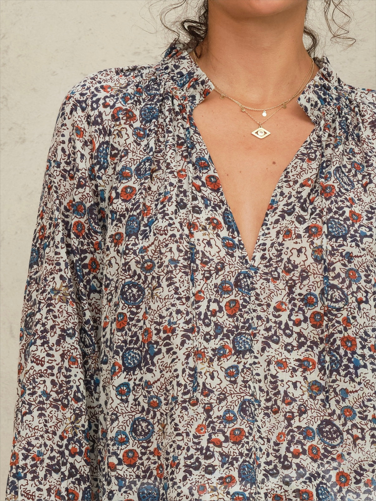 M.A.B.E Cass Print Long Sleeve Top-Indigo