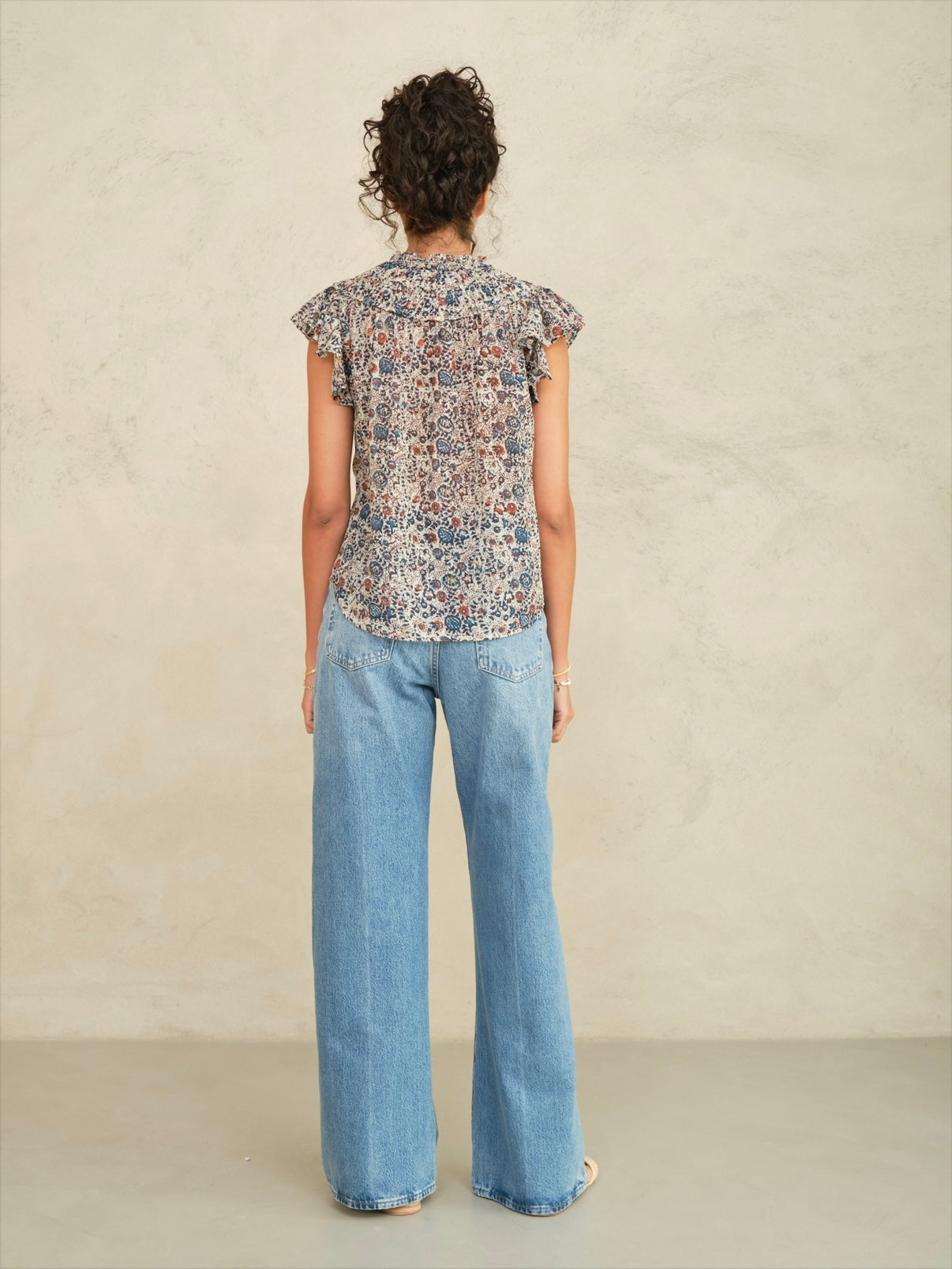 M.A.B.E. Cass Print Frill Top-Indigo