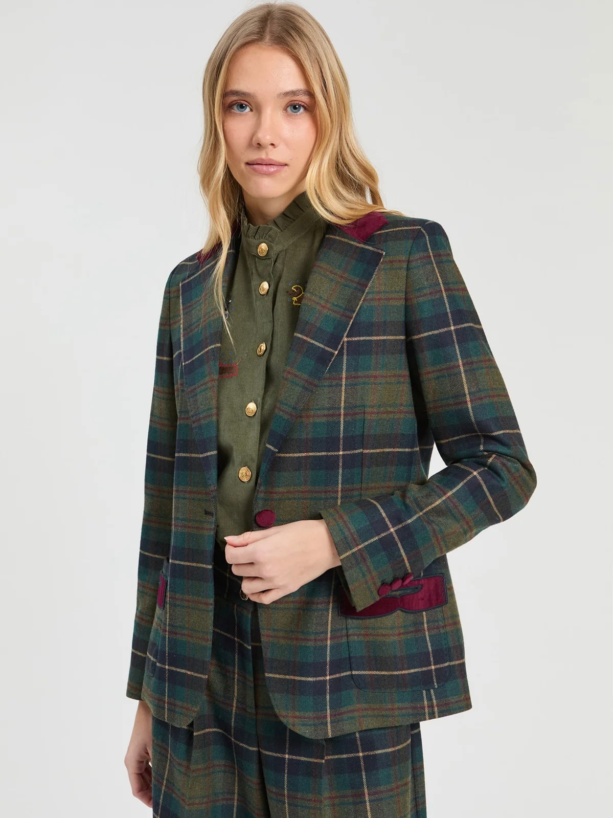 Vilagallo Green & Burgundy Checked Jacket