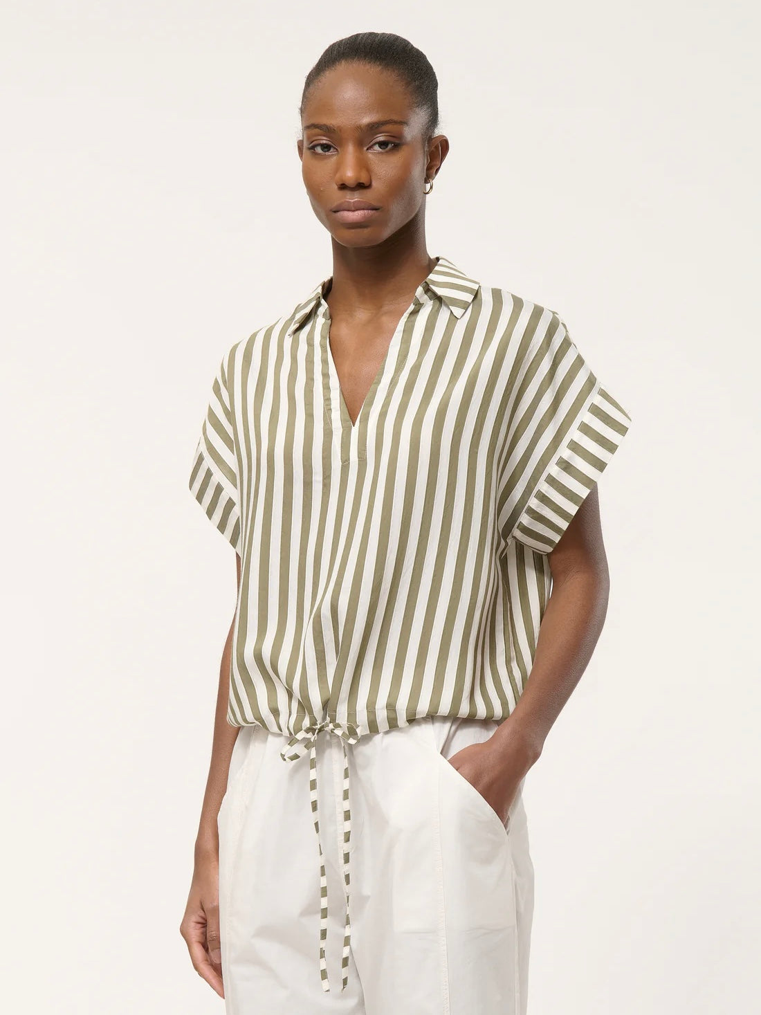 Humility Green & White Stripe Top