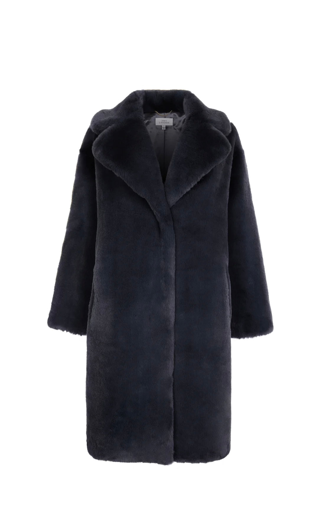 Issy London Greta Longline Luxe Faux Fur Coat Slate Grey