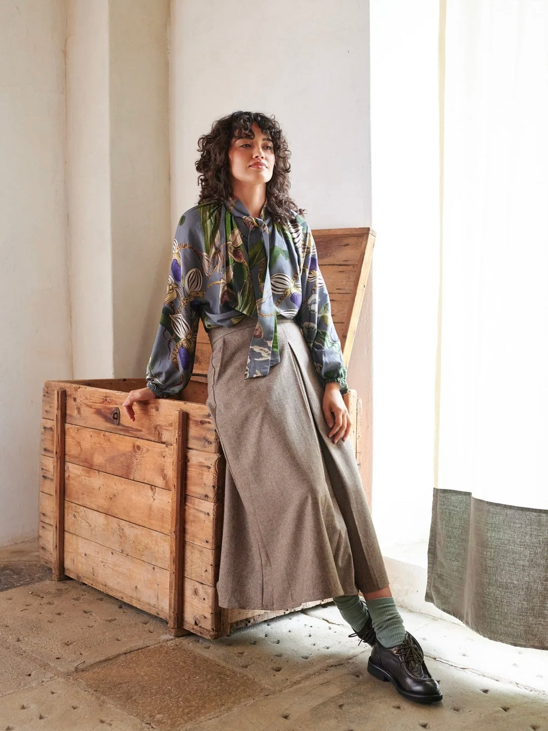 One Hundred Stars Orchid Grey Pussybow Blouse