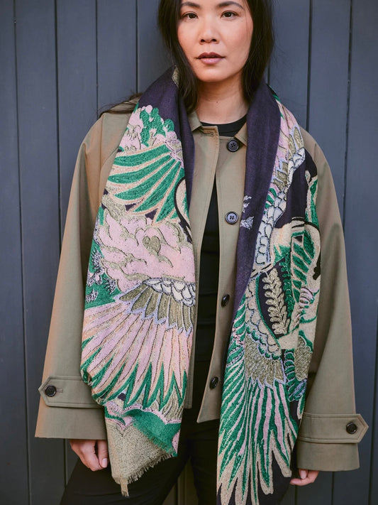 One Hundred Stars Wool Scarf Crane Emerald