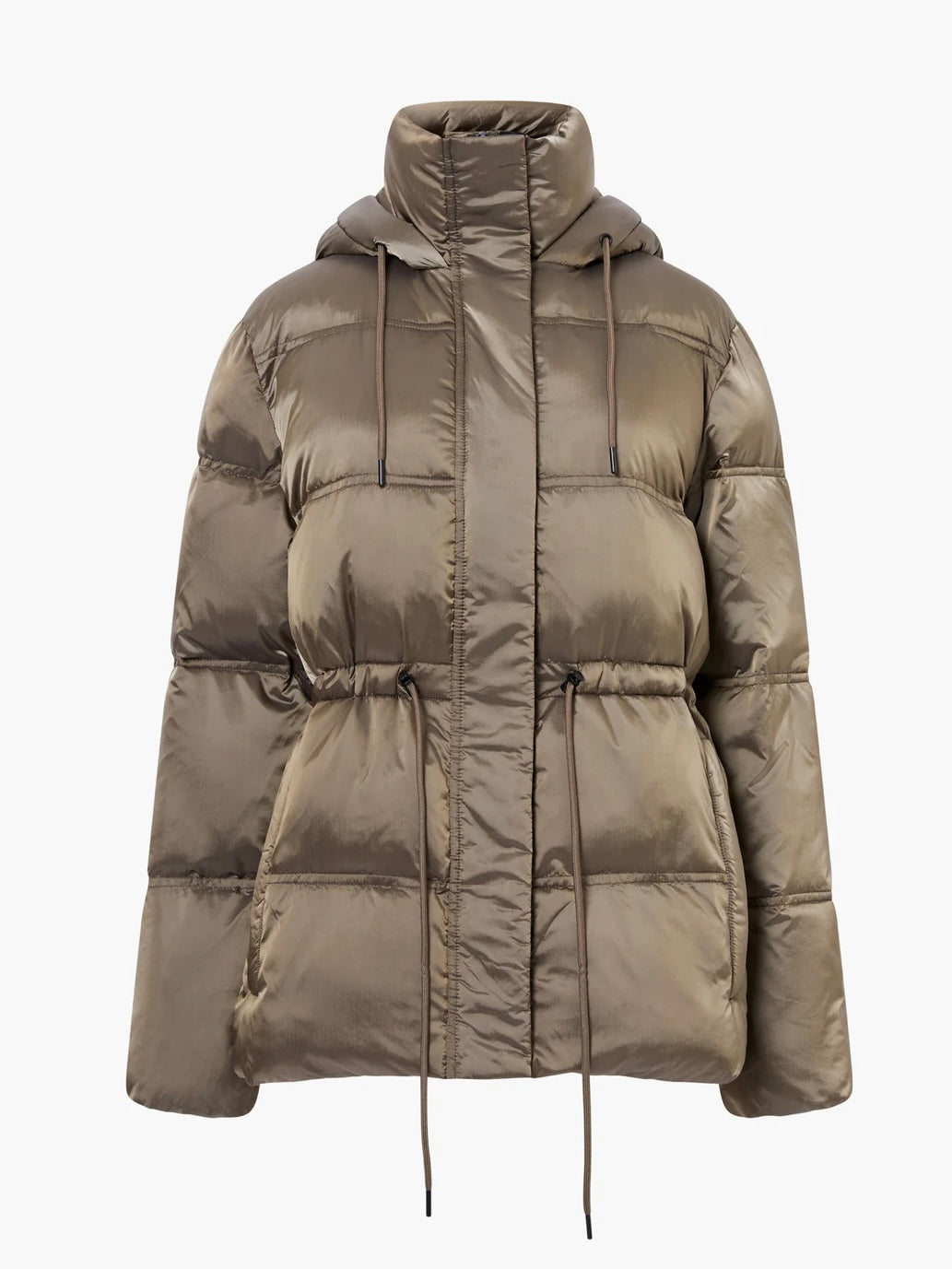 French Connection Kendra Hooded Puffer Jacket-Khaki