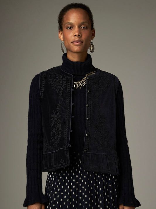 Maison Hotel Bob Velvet Vest- Vinton Blue