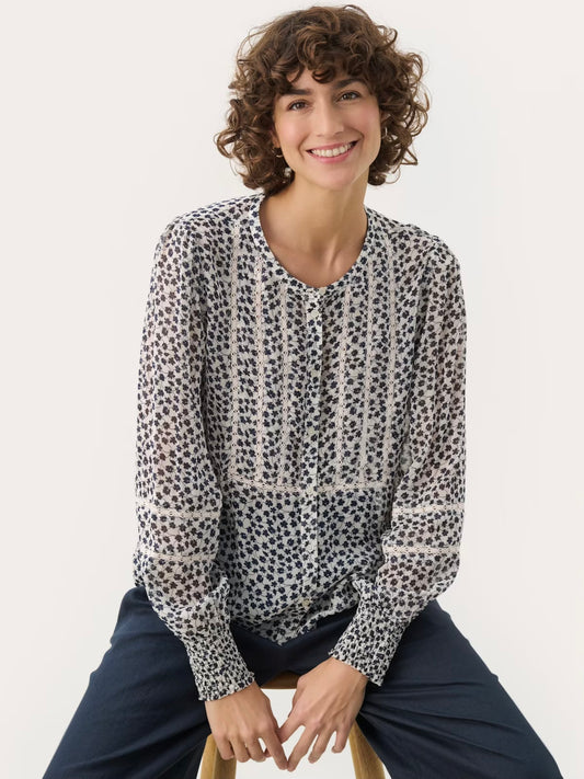 Part Two Nesma Blouse Navy Mini Grid Flower