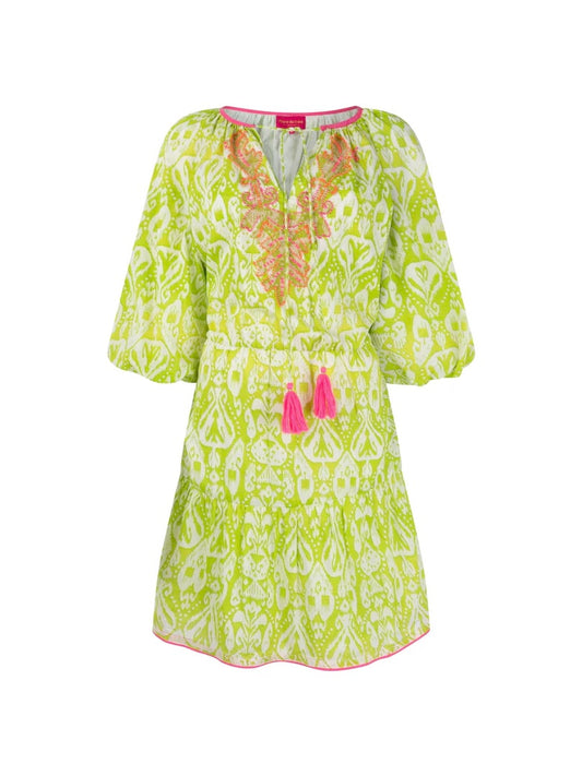 Place du Soleil Green Ikat Print Dress