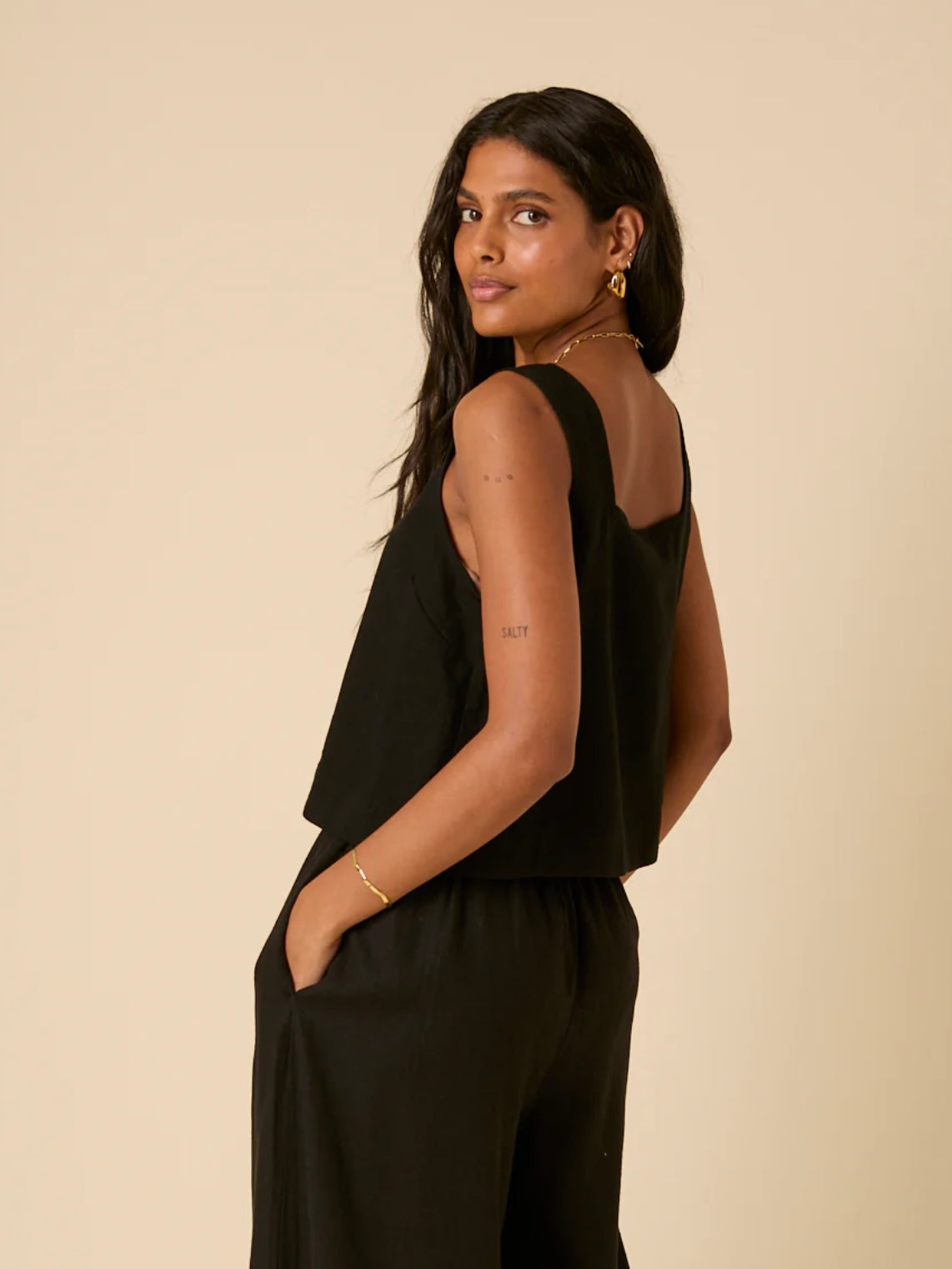 Nobody's Child Stanley Black Linen Blend Vest Top