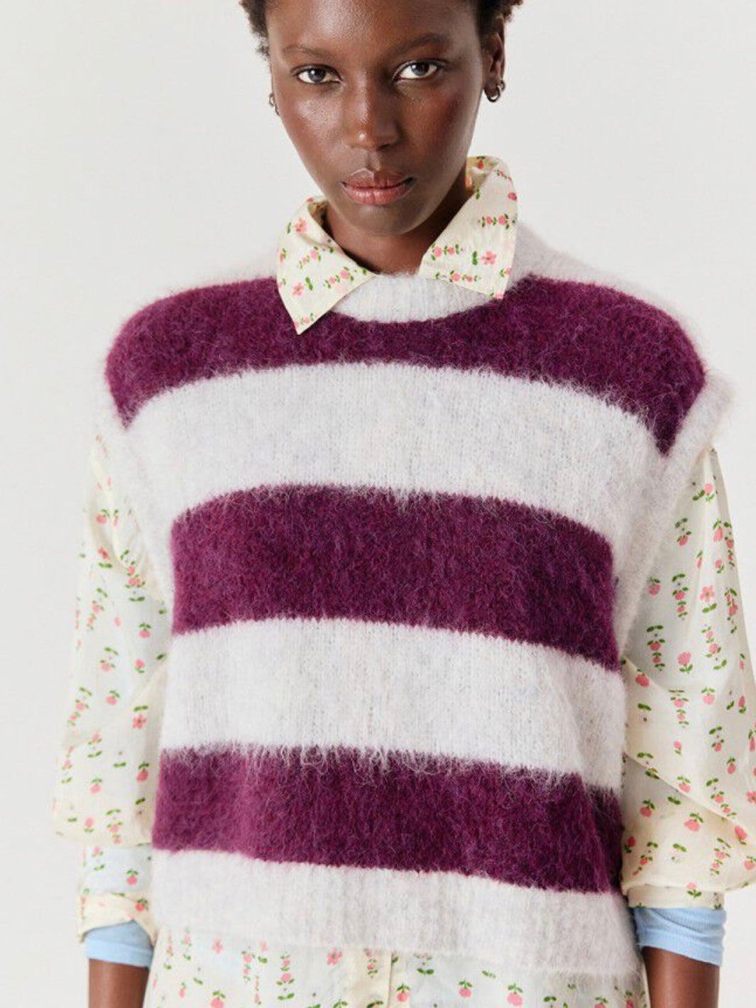 American Vintage Niby Sleeveless Knit-Cranberry Stripe