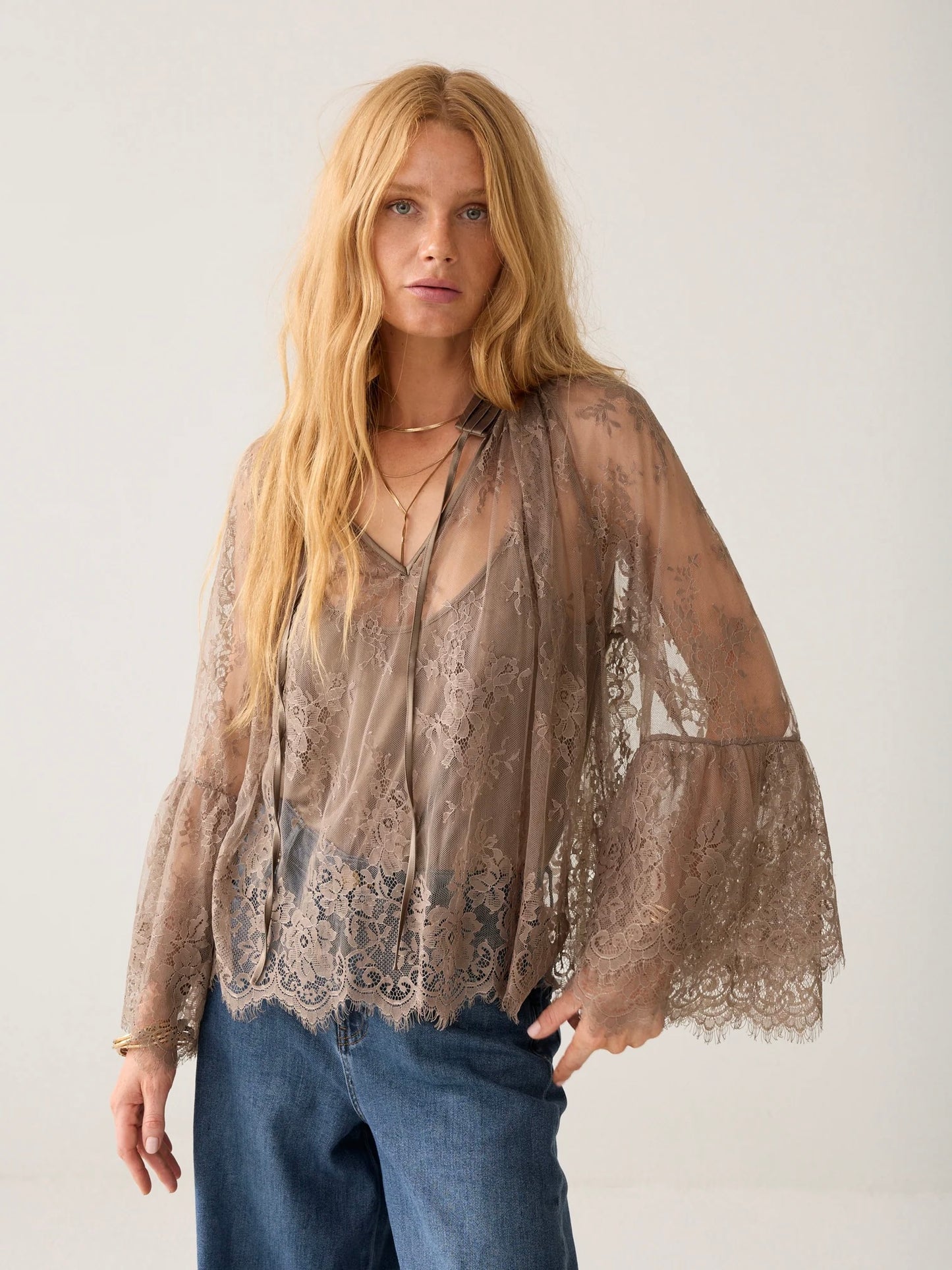 Summum Taupe Lace Blouse