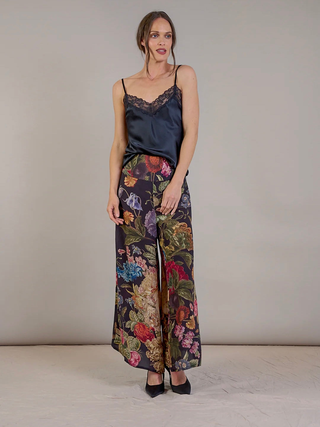 One Hundred Stars Primula Black Crepe Palazzo Pants