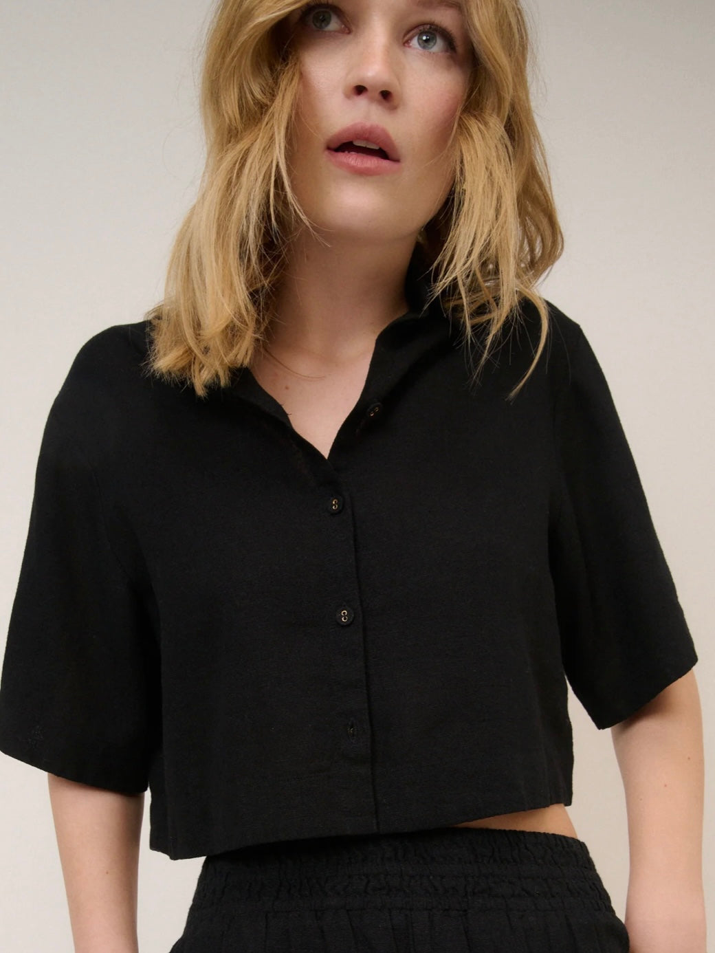 Nobodys Child Black Linen Blend Elasticated Waist Shorts