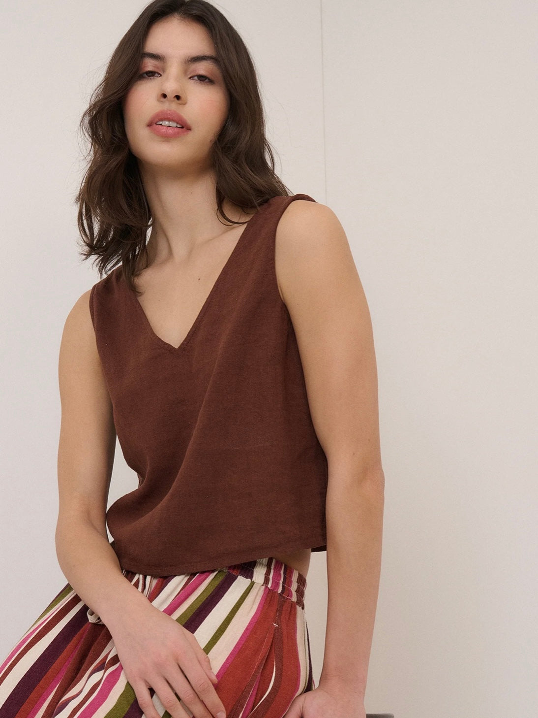 Nobody's Child Brown Linen Blend Top