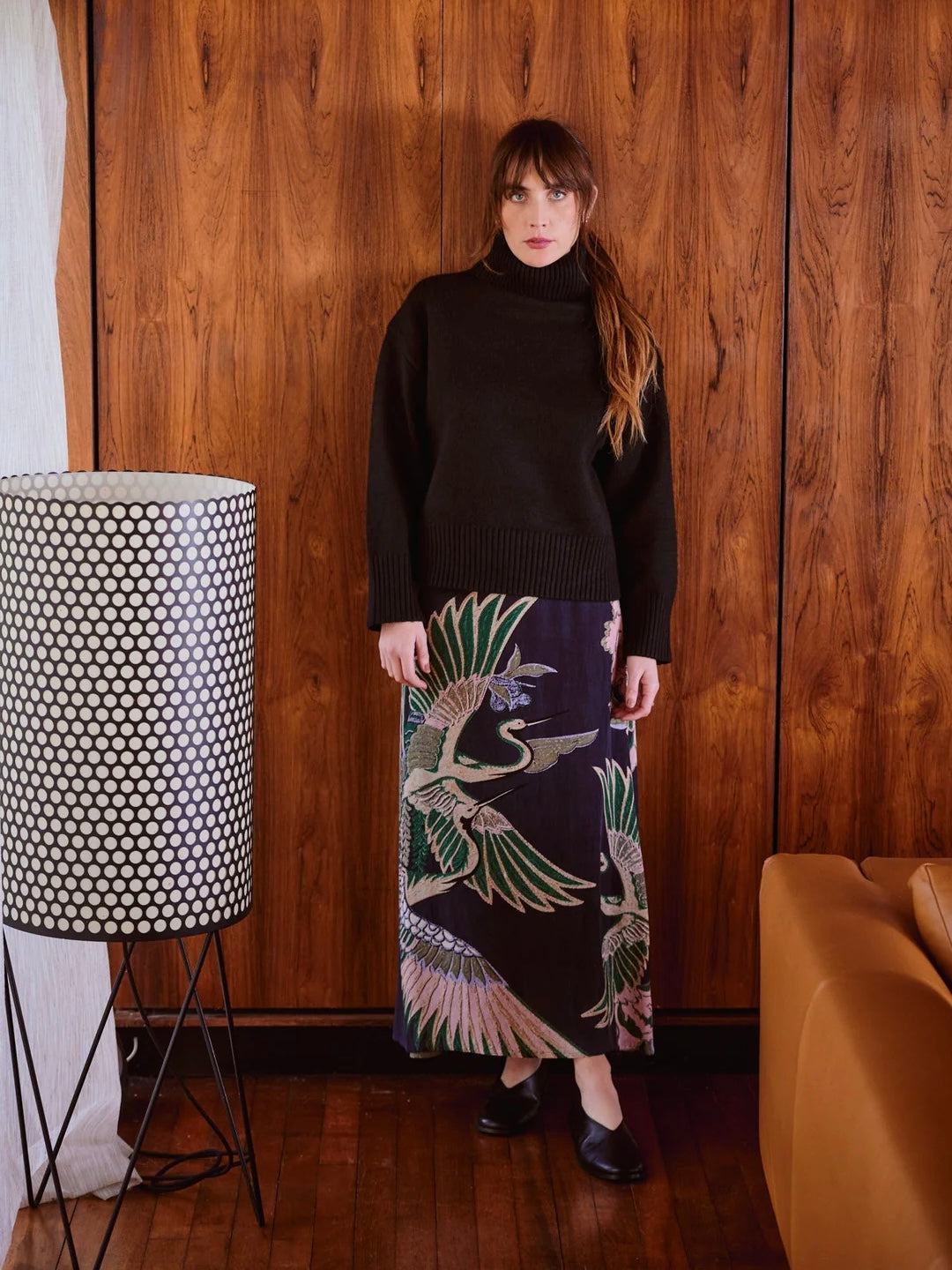 One Hundred Stars Crane Emerald A-line Maxi Skirt