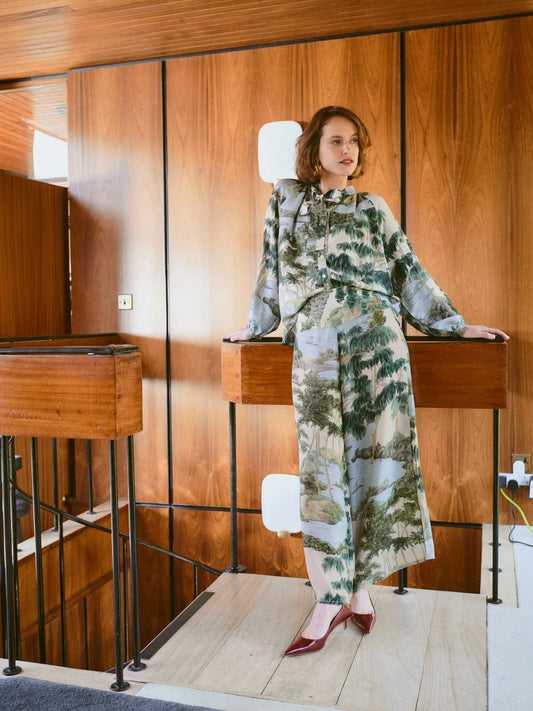 One Hundred Stars Rivers and Trees Crepe Palazzo Pants