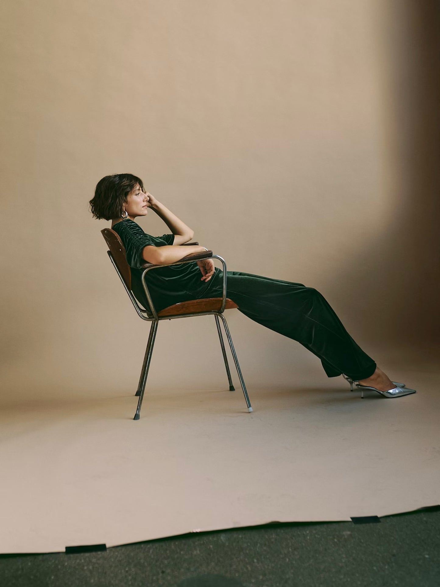 Part Two Varla Green Velour Trousers