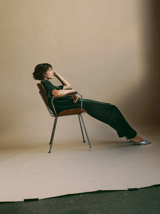 Part Two Varla Green Velour Trousers