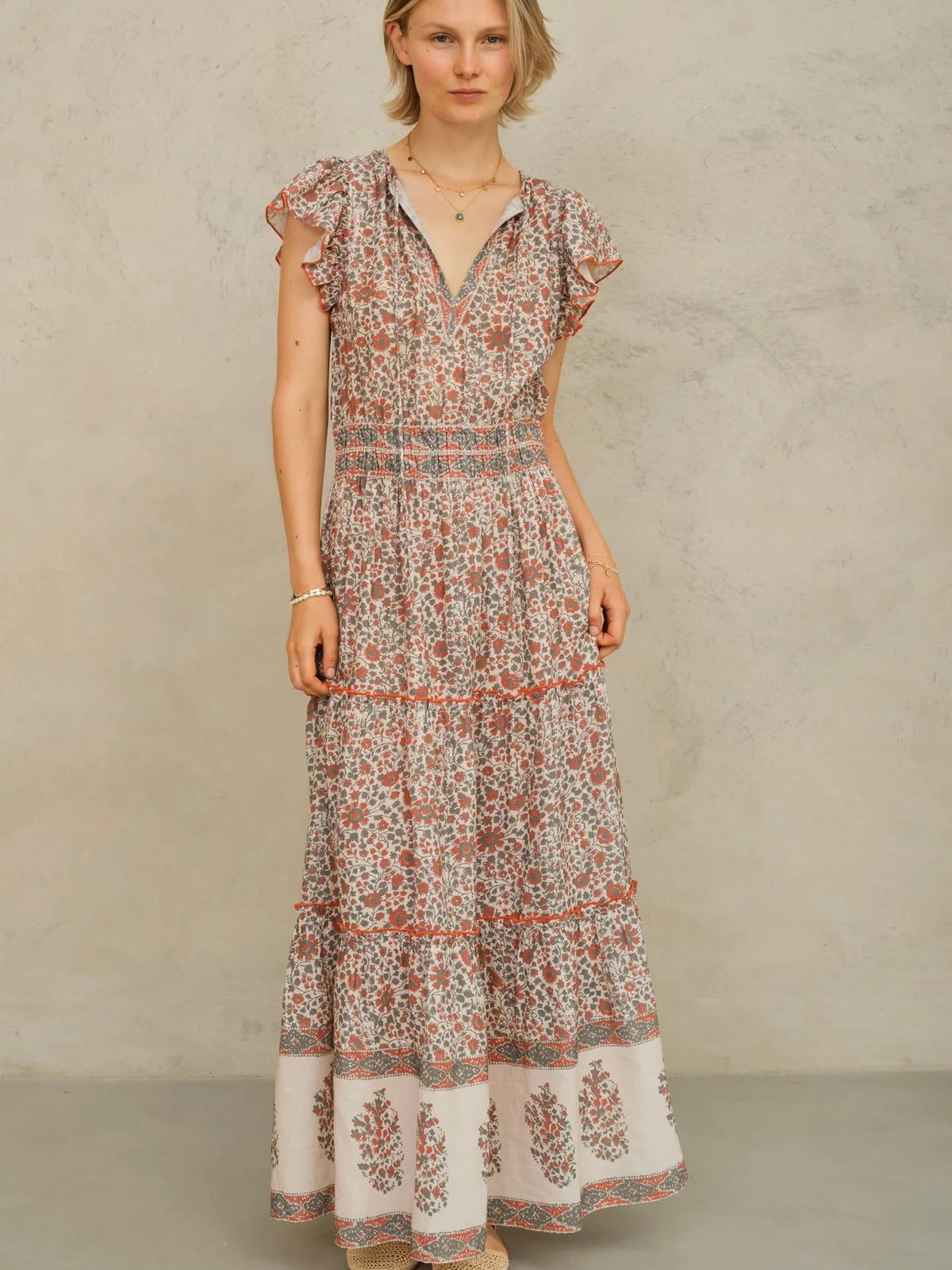 M.A.B.E Della Maxi Dress-Rust/Khaki