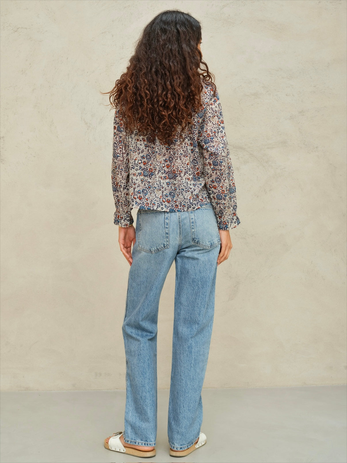 M.A.B.E Cass Print Long Sleeve Top-Indigo