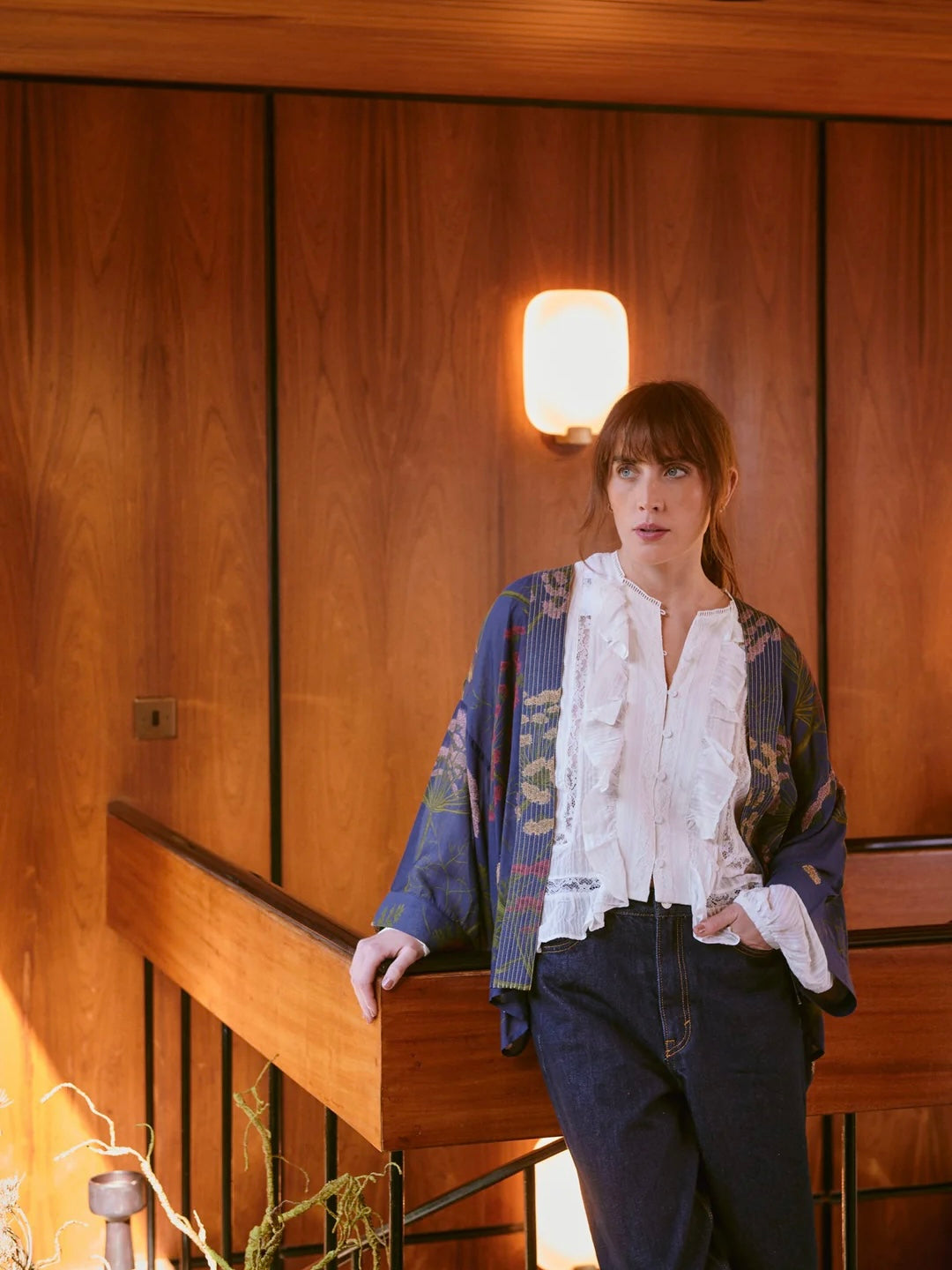 One Hundred Stars Parsley Seed Navy Kimono