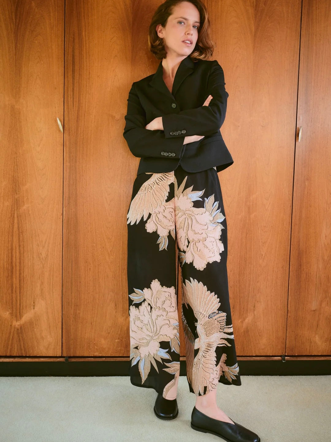 One Hundred Stars Crane Black Crepe Palazzo Pants