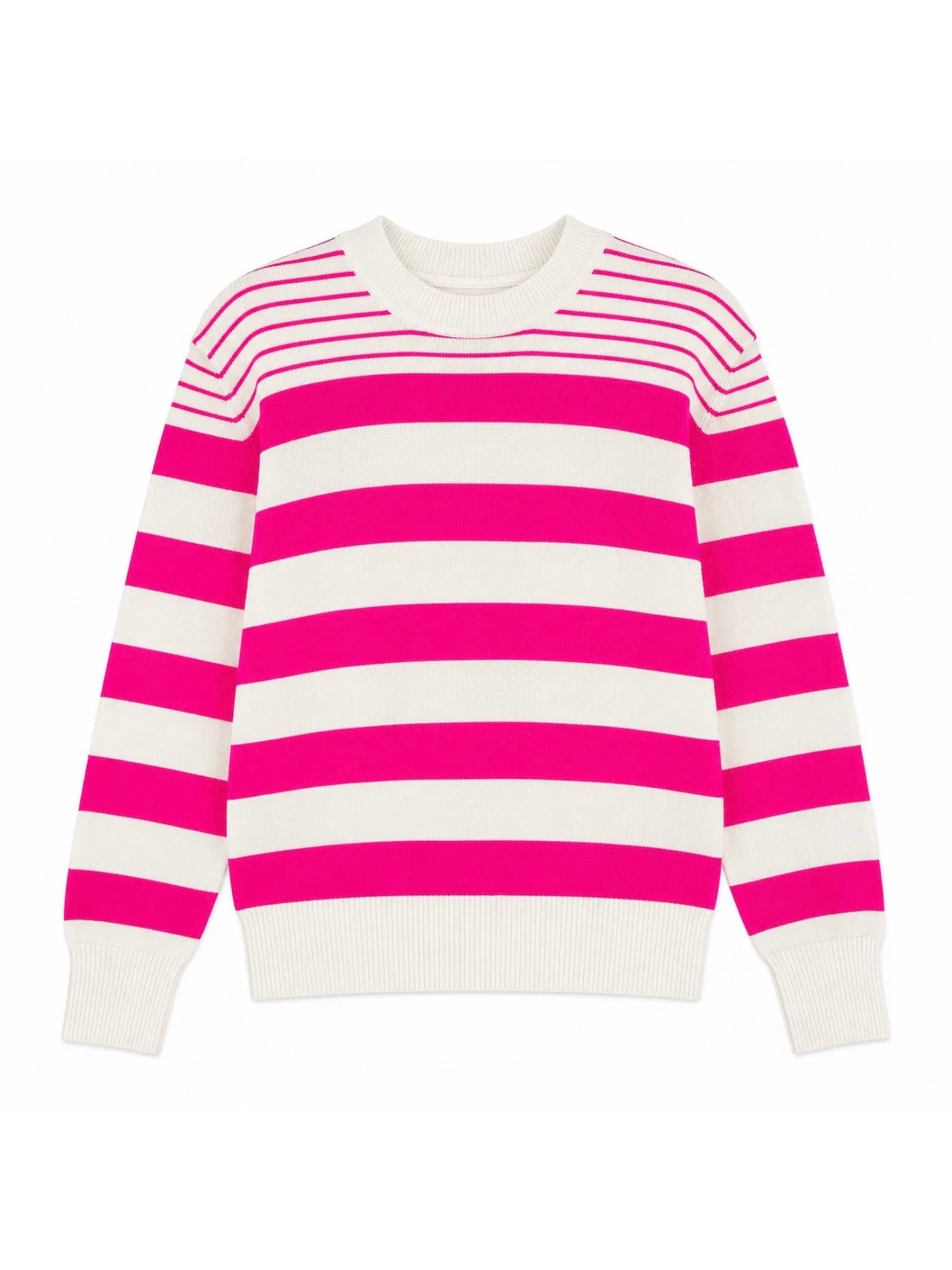 TWNS New Orleans Striped Sweater-Off White/Neon Pink