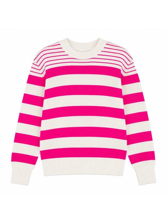 TWNS New Orleans Striped Sweater-Off White/Neon Pink