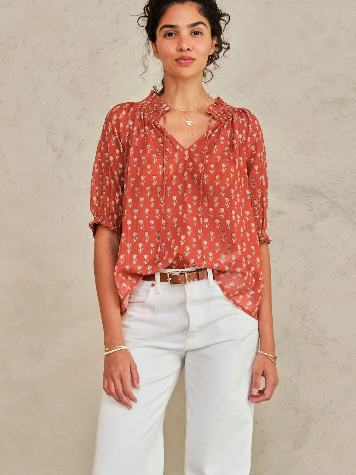 M.A.B.E Ari Print Short Sleeve Top-Rust