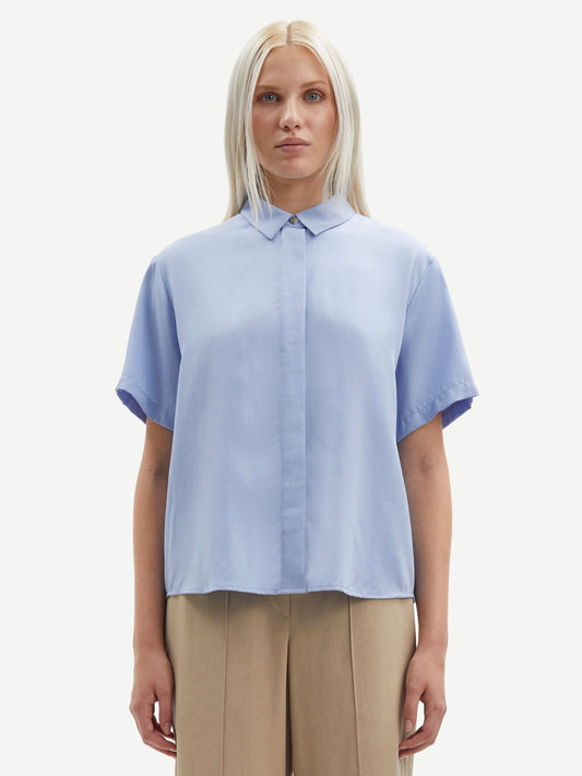 Samsoe Samsoe Mina Short Sleeve Shirt- Blue Heron