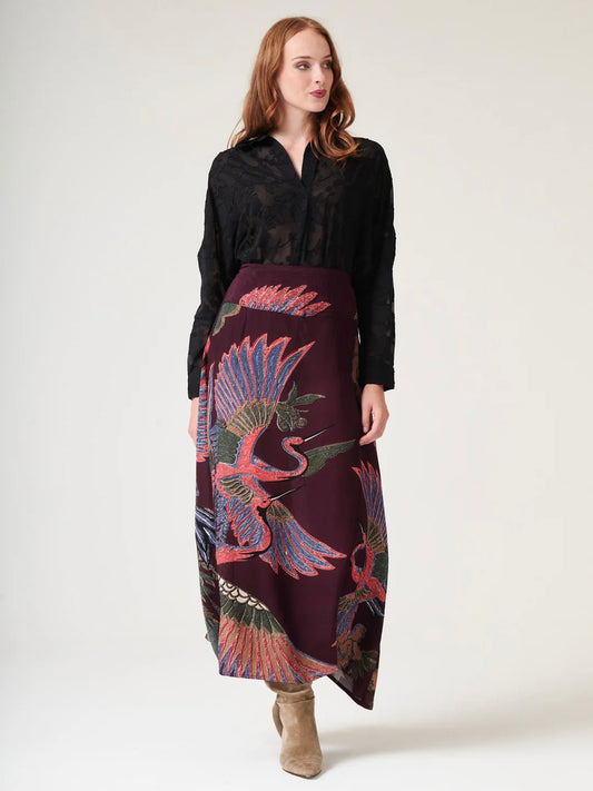 One Hundred Stars Crane Plum A-line Maxi Skirt