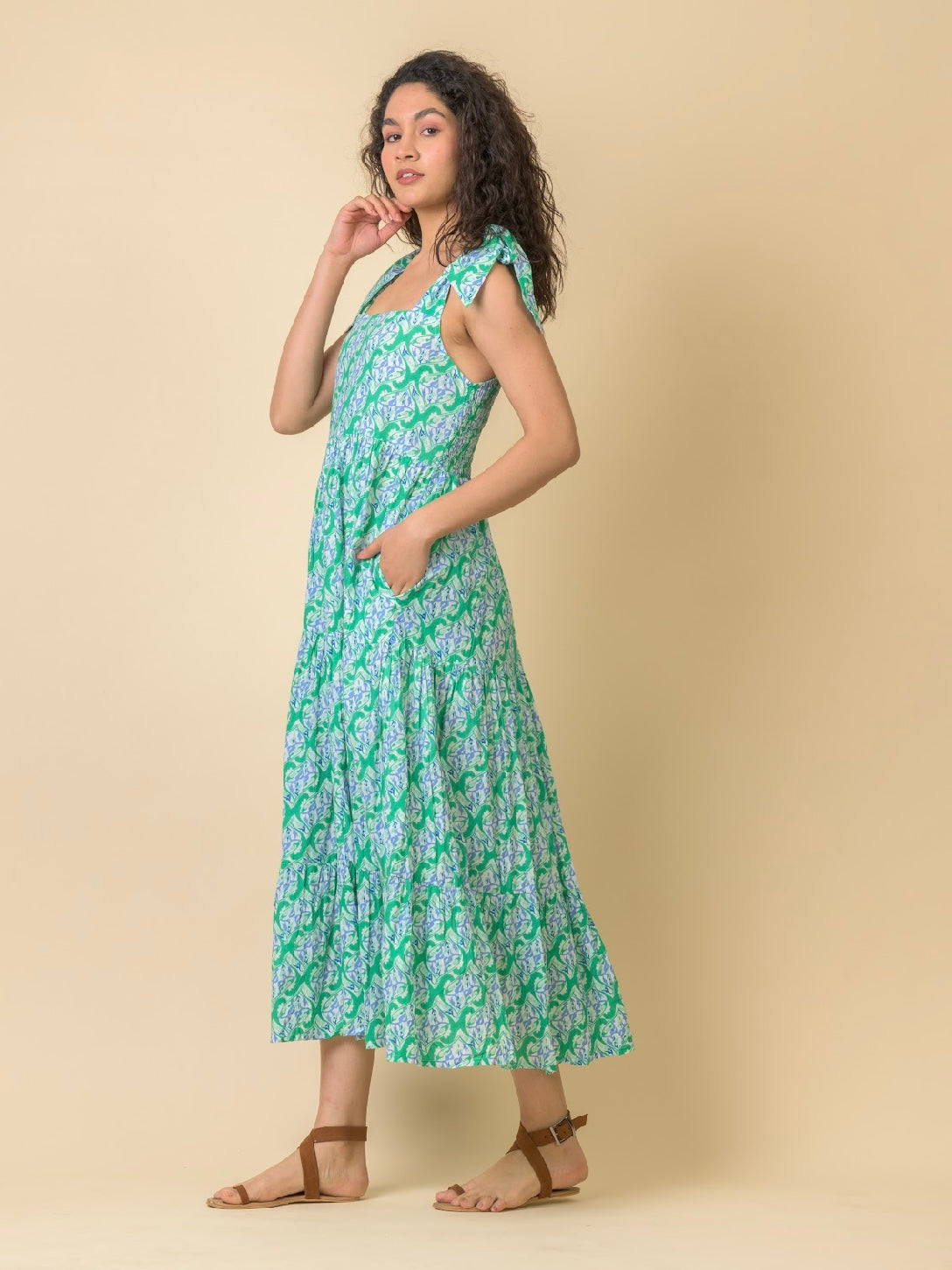 Handprint Dream Apparel Capri Dress-Carnation Green