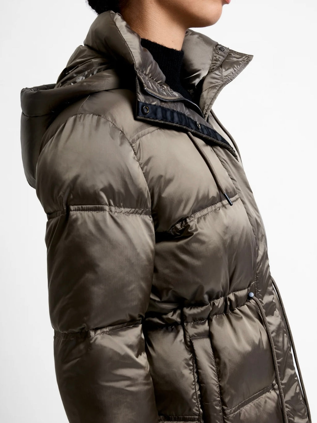 French Connection Kendra Hooded Puffer Jacket-Khaki