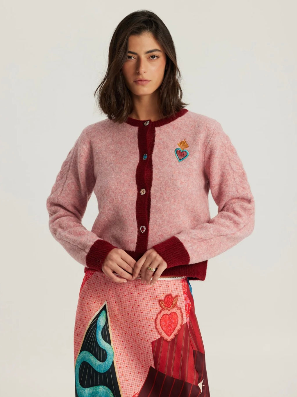 Me369 Sofi Cable Knit Cardigan-Pink