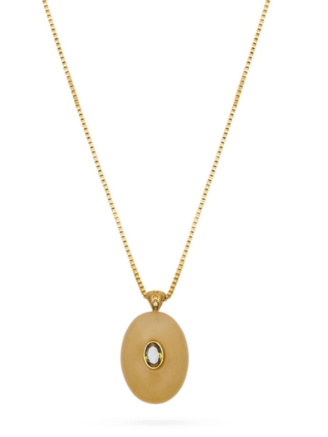 Talis Chains Oval Stone Pendant Necklace-Green Jade