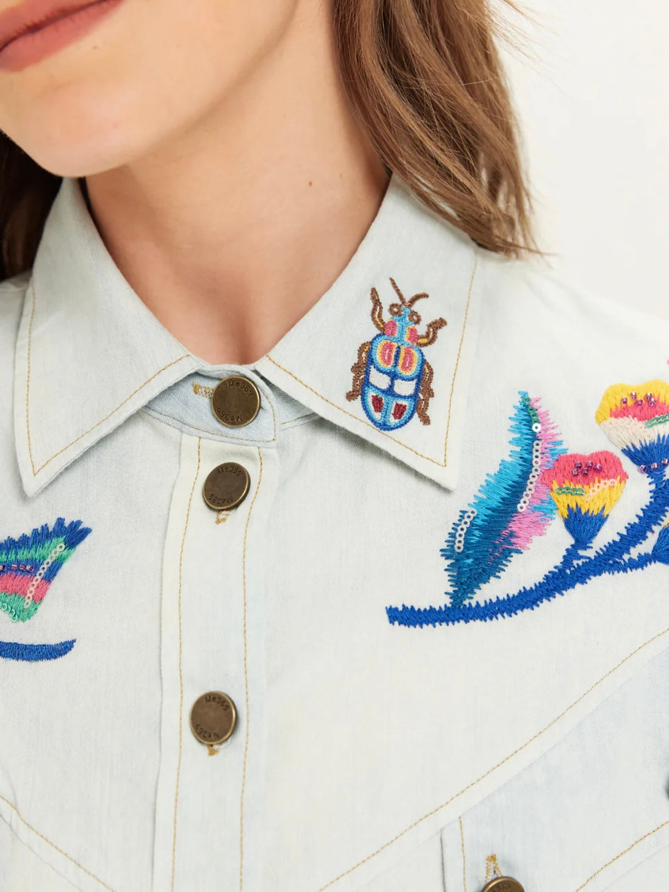 Me369 Adelyn Light Blue Oversized Embroidered Shirt