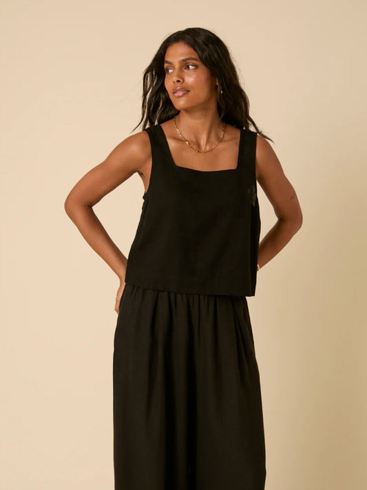 Nobody's Child Stanley Black Linen Blend Vest Top