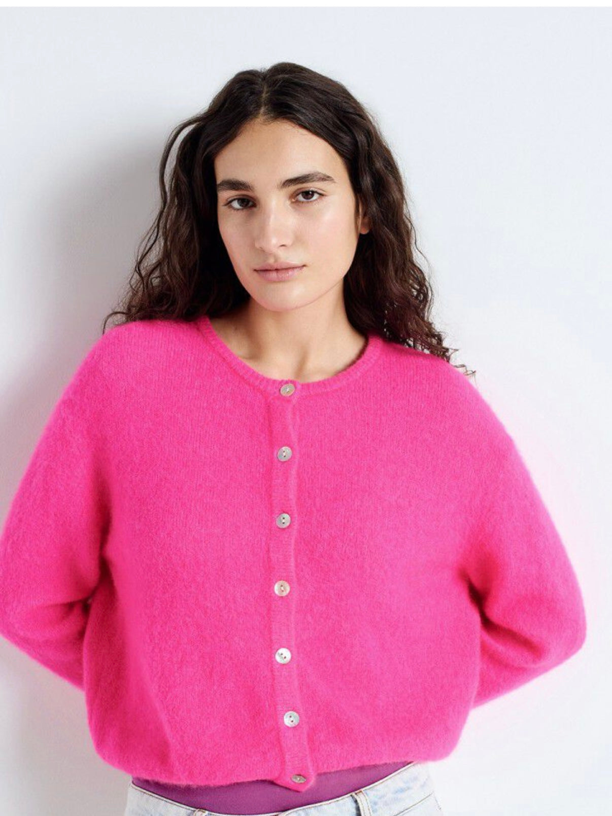 American Vintage Vitow Cardigan-Neon Pink Melange