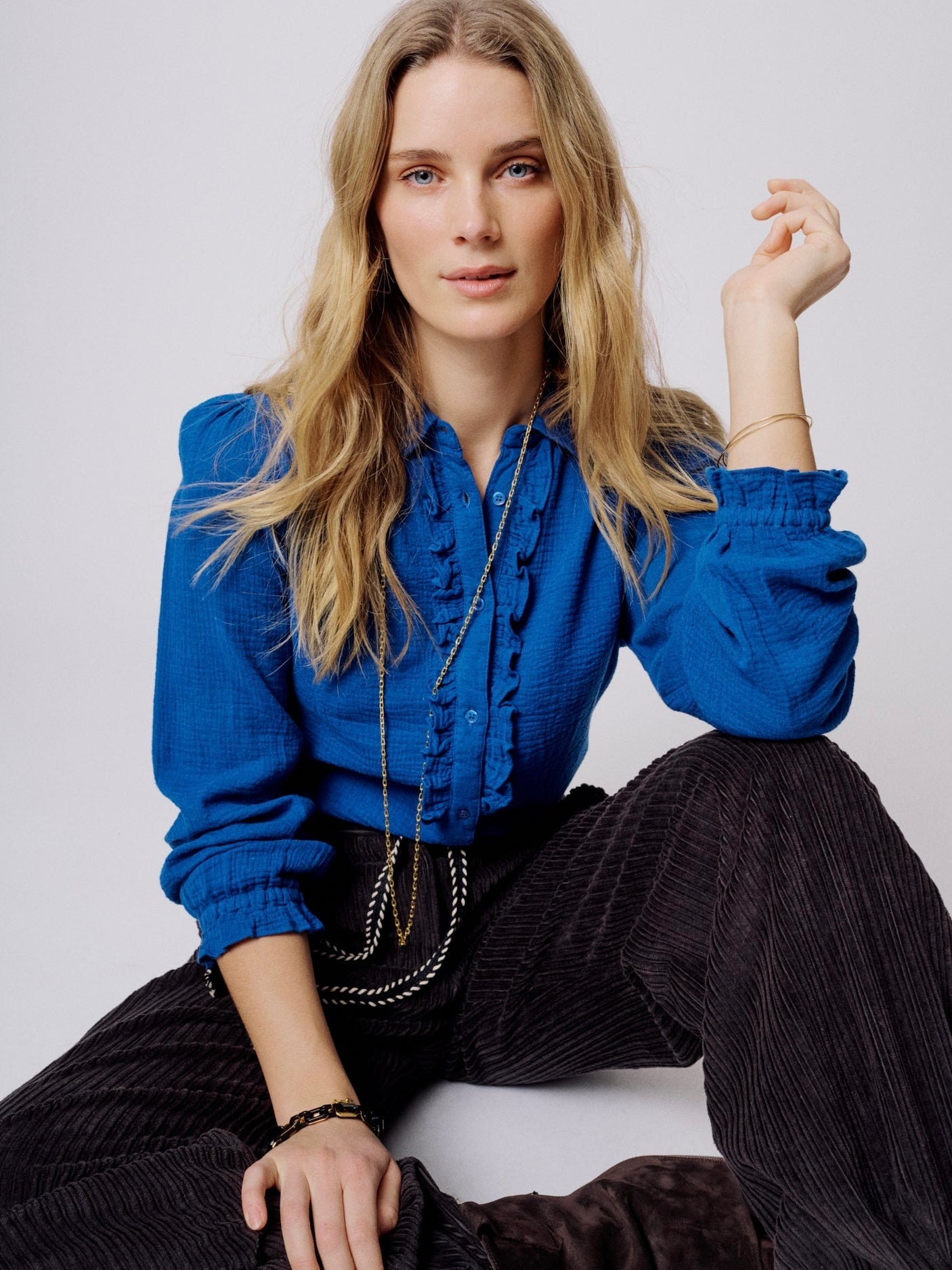 Moliin Ruffle Trim Anja Blouse-Navy Peony