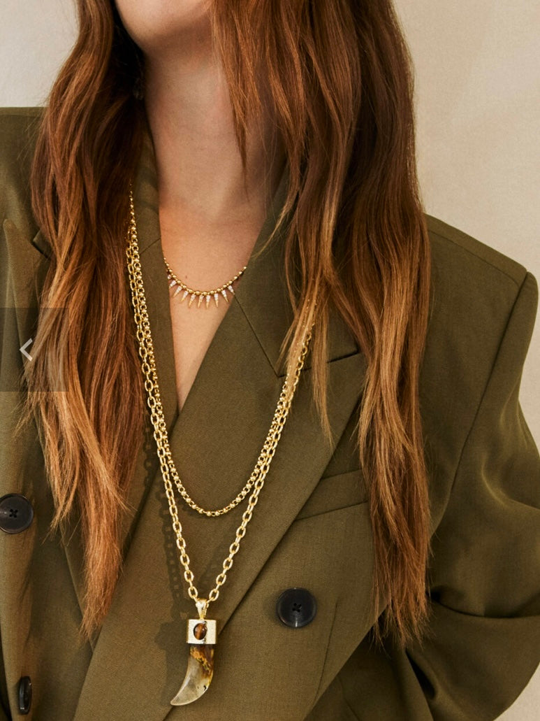 Talis Chains Cubic Zirconia Spike Drop Necklace Gold