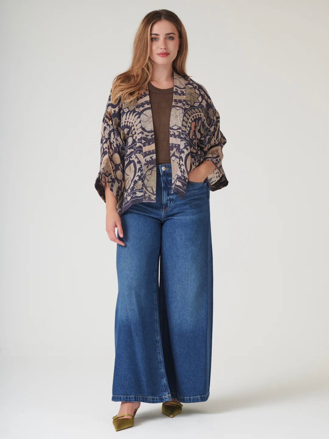 One Hundred Stars Susani Charcoal Wool Kimono